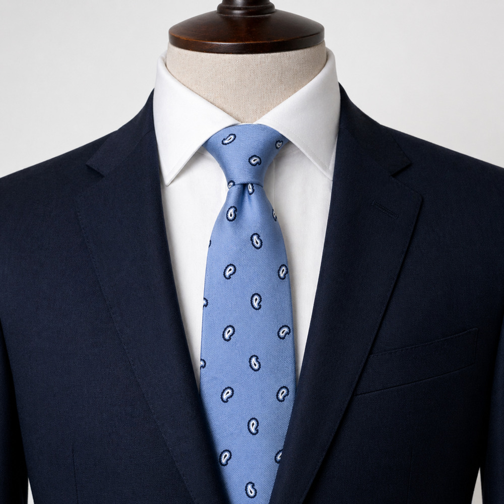 Pronto Uomo Blue Paisley Silk Blend Tie Men’s Classic Necktie